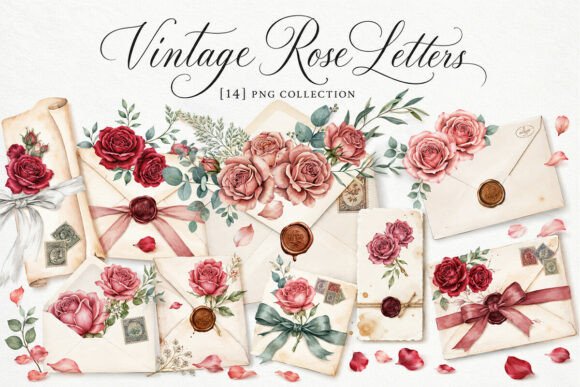 Download Vintage Rose Letters Clipart PNG Bundle - Letters Collection