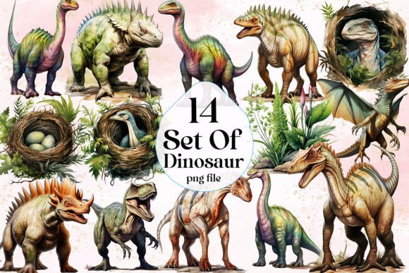 Download Set of Dinosaurs Watercolor Sublimation - Dinosaurs Collection