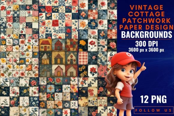 Download Vintage Cottage Patchwork Paper Design - Sign Collection