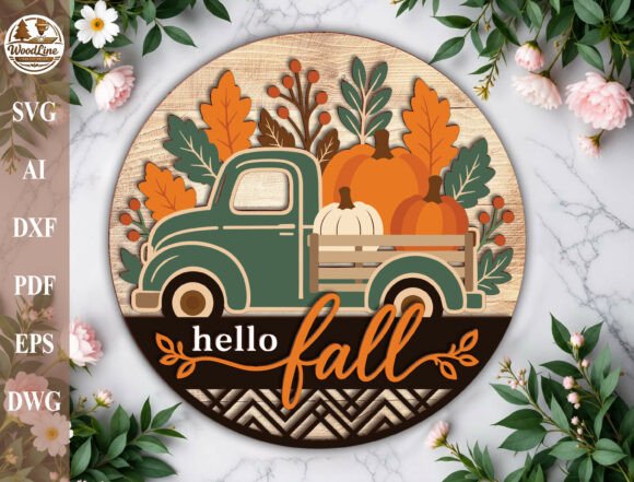 Download Layered Pumpkin Truck Round Sign Svg - Sign Collection
