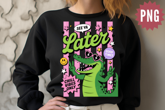 Download Cute Alligator Chill Vibes PNG Design - Sign Collection