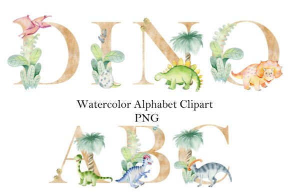 Download Watercolor Alphabet with Dinosaurs. - Dinosaurs Collection