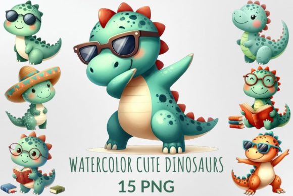 Download Watercolor Cute Dinosaurs Sublimation - Dinosaurs Collection