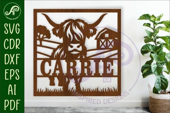 Download Highland Cow Name Sign Design for Laser - Sign Collection