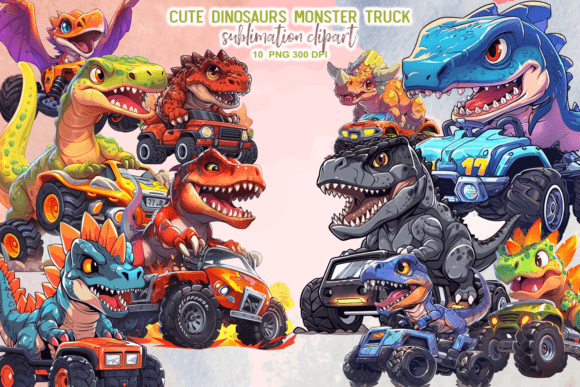 Download Cute Dinosaurs Monster Truck Sublimation - Dinosaurs Collection