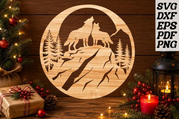Download Howling Wolves Round Wood Sign SVG - Sign Collection