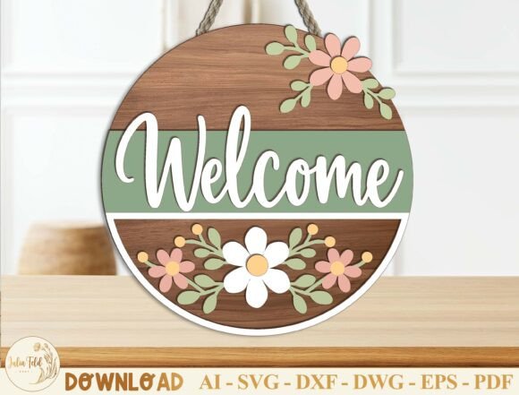 Download Floral Welcome Sign Laser Cut File SVG - Sign Collection