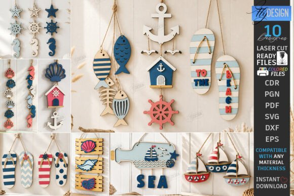 Download Coastal Hanging Decor Signs Laser Bundle - Sign Collection