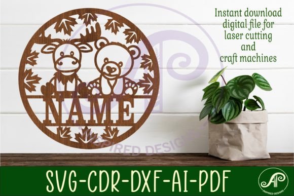 Download Moose and Bear Name Sign Svg Laser Cut - Sign Collection