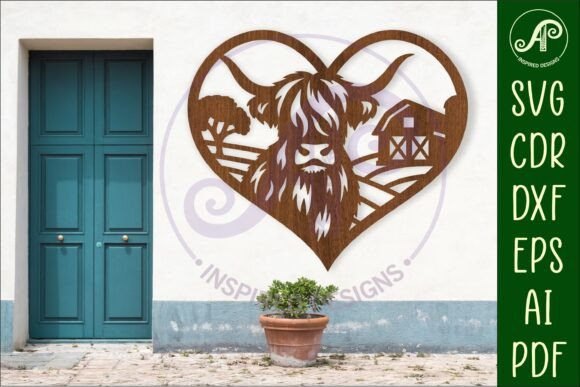 Download Highland Cow Farm Heart Laser Cut Sign - Sign Collection