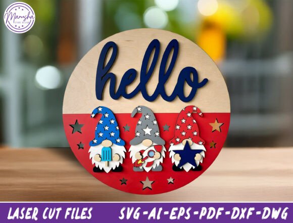 Download Patriotic Gnome Door Sign Laser Cut File - Sign Collection