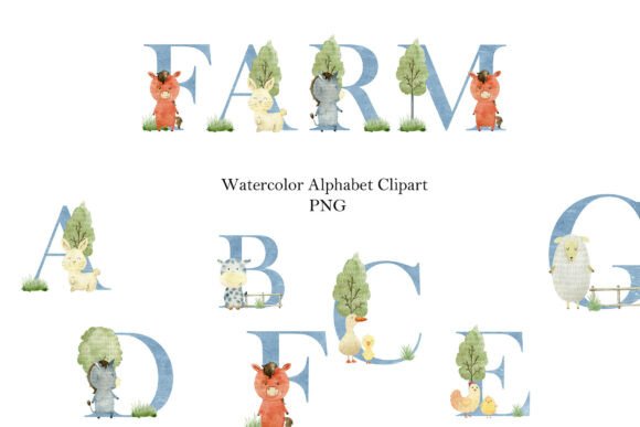 Download Watercolor Farm Letters and Numbers. - Letters Collection