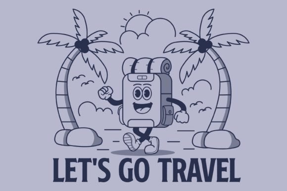Download Let's Go Travel. Design a Cartoon Vector - Sign Collection