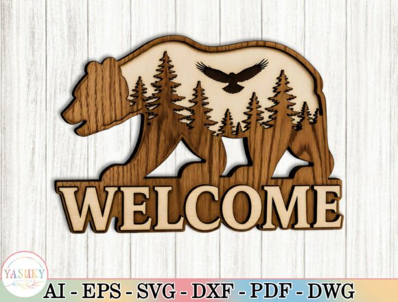 Download Bear Welcome Sign Laser Cut File SVG - Sign Collection