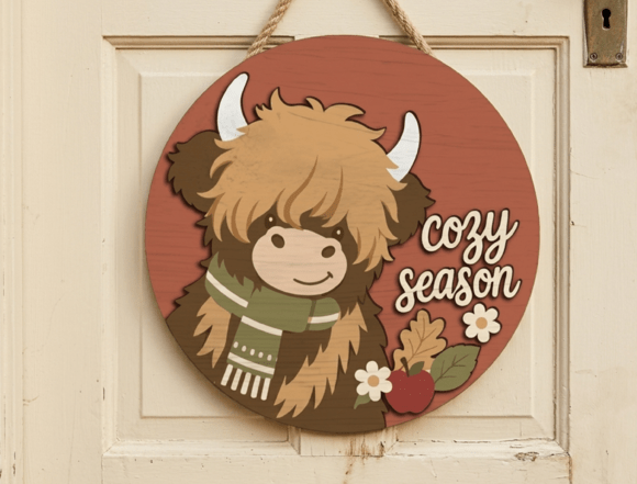 Download Cozy Season Highland Cow Door Sign File - Sign Collection
