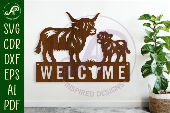 Download Welcome Highland Cow and Calf Wall Sign - Sign Collection