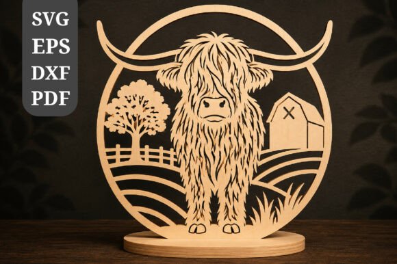 Download Highland Cow Farm Round Sign SVG - Sign Collection