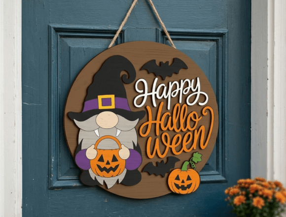 Download Happy Halloween Gnome Laser Cut Sign - Sign Collection