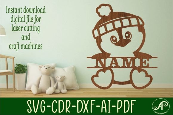 Download Cute Penguin Name Sign Svg Laser Cut Art - Sign Collection