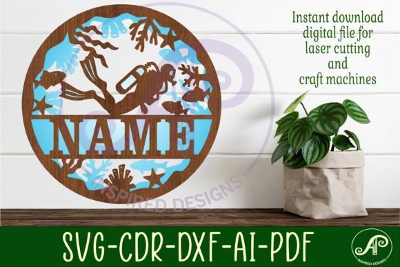 Download Scuba Diver Two Layer Name Sign Svg - Sign Collection