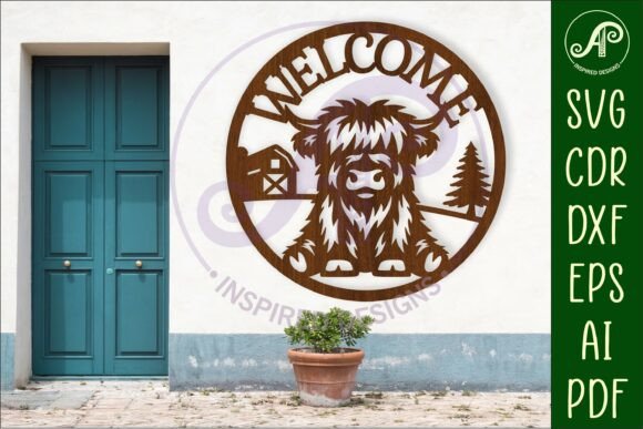 Download Welcome Highland Cow Wall Sign, SVG File - Sign Collection
