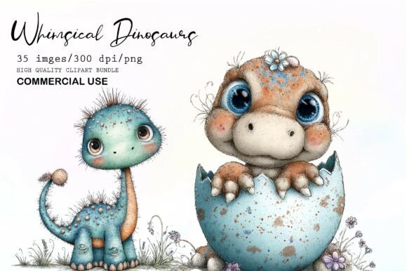 Download Whimsical Dinosaurs Clipart Set - Dinosaurs Collection