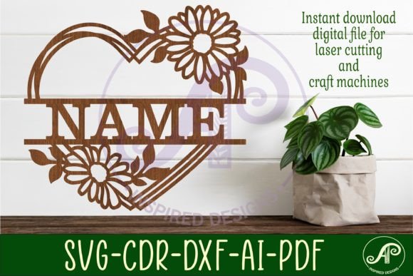 Download Daisy Flower Heart Shape Name Sign Svg - Sign Collection