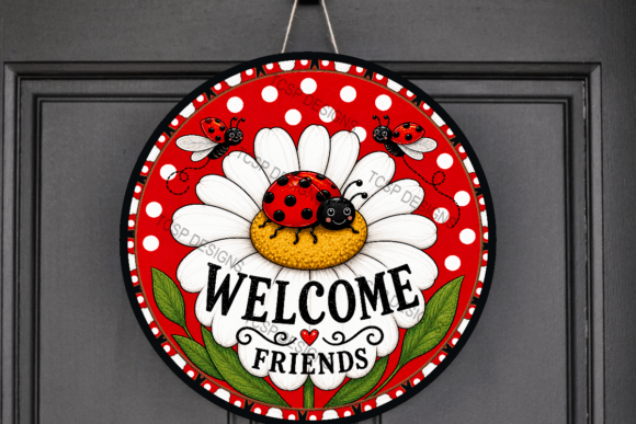 Download Welcome Friends Ladybug Door Sign - Sign Collection