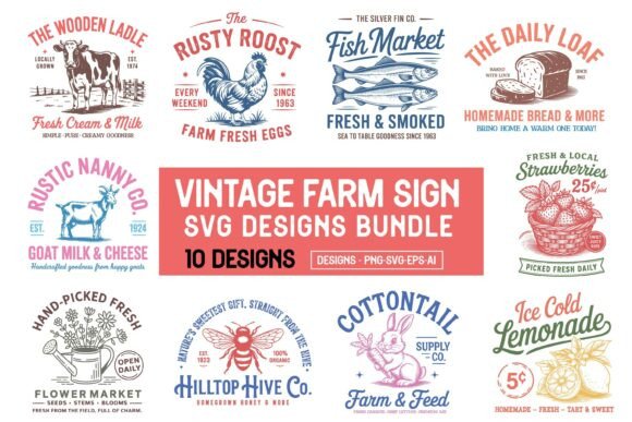 Download Vintage Farm Sign PNG SVG Designs Bundle - Sign Collection