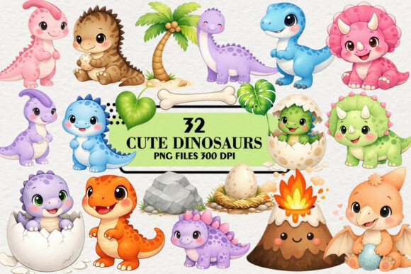 Download Kawaii Dinosaurs Clipart Bundle - Dinosaurs Collection