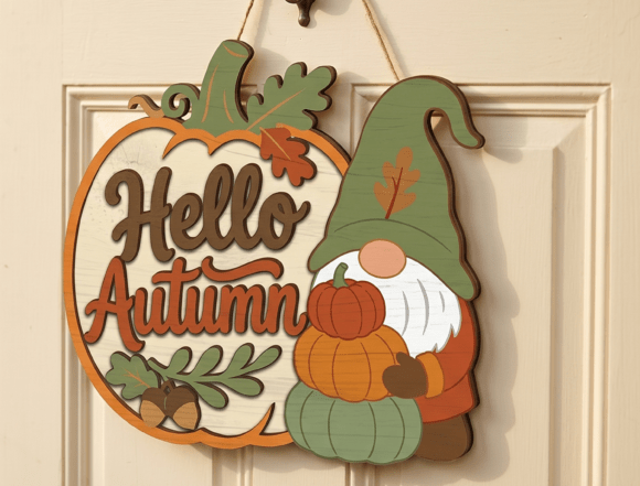 Download Hello Autumn Gnome Pumpkin Sign Custom - Sign Collection