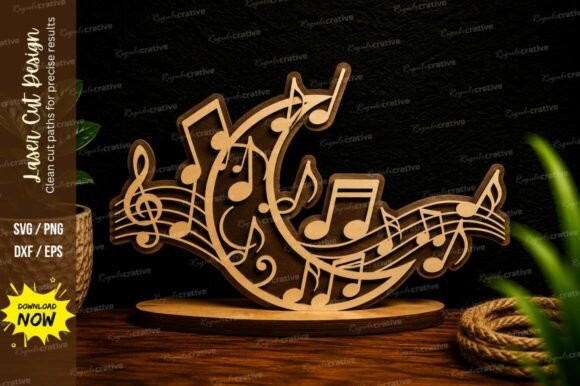 Download Musical Moon Notes Laser Cut Svg Design - Sign Collection