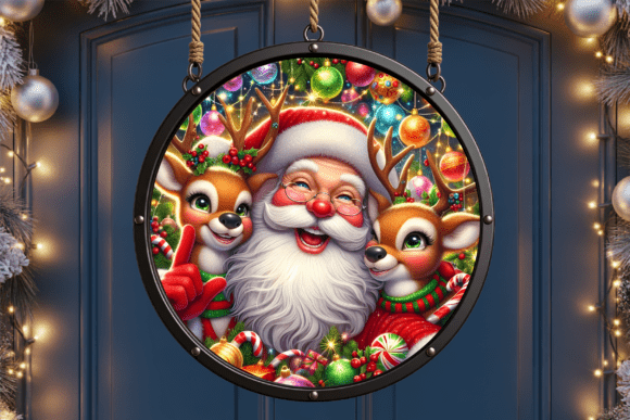 Download Cute Santa Reindeer Friends Door Sign - Sign Collection