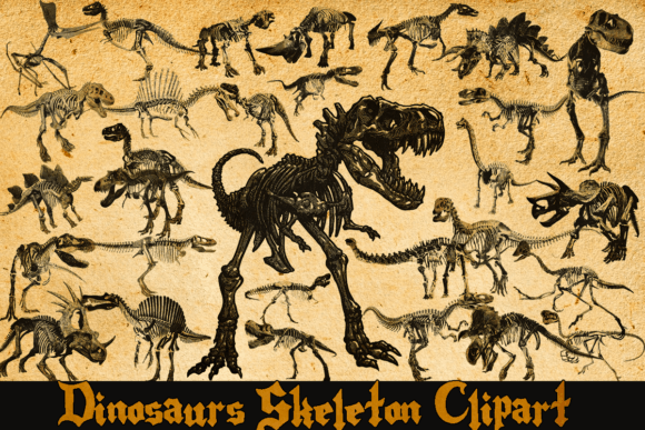 Download Vintage Dinosaurs Skeleton Clipart - Dinosaurs Collection