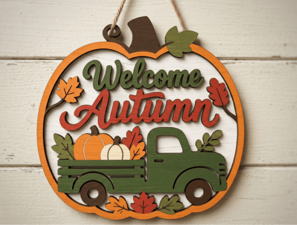 Download Welcome Autumn Pumpkin Truck Sign Custom - Sign Collection