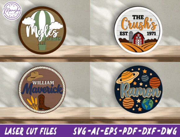 Download Round Kids Name Sign Laser Cut Bundle - Sign Collection