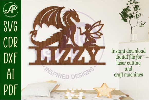 Download Dragon and Fairy Name Sign Svg Laser Cut - Sign Collection