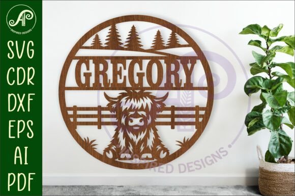 Download Highland Cow Name Sign Design for Laser - Sign Collection